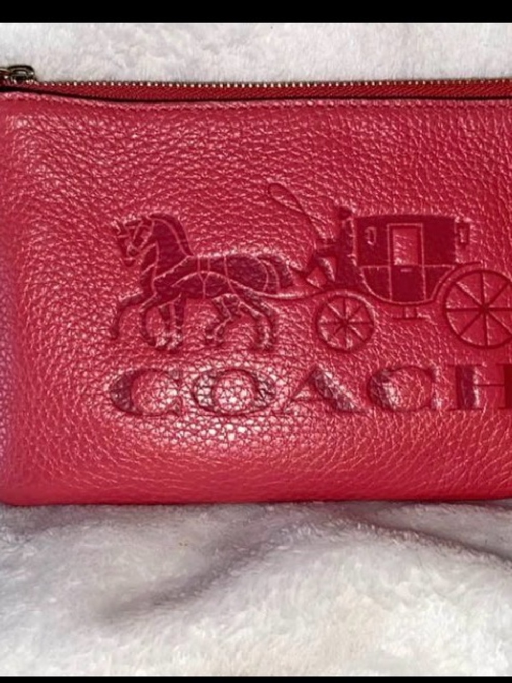 Coach Red Pebbled Leather Embossed Carriage Wristlet